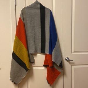 (NWOT) Oversized Gray / Blue / Orange / Black / Yellow Woven Scarf / Shawl